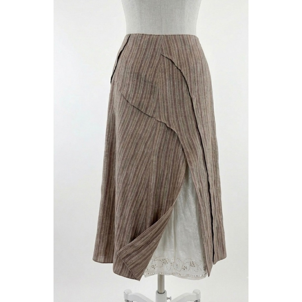 SPANNER Women's Sz 12 Linen Blend Striped Asymmetric Hem Sequin Skirt Neutral